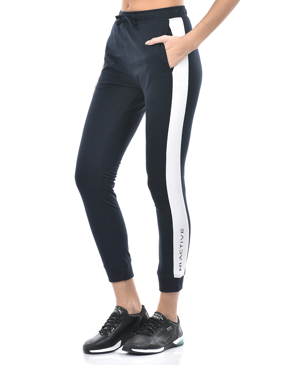 Numero Uno Women Striped Navy Track Pants